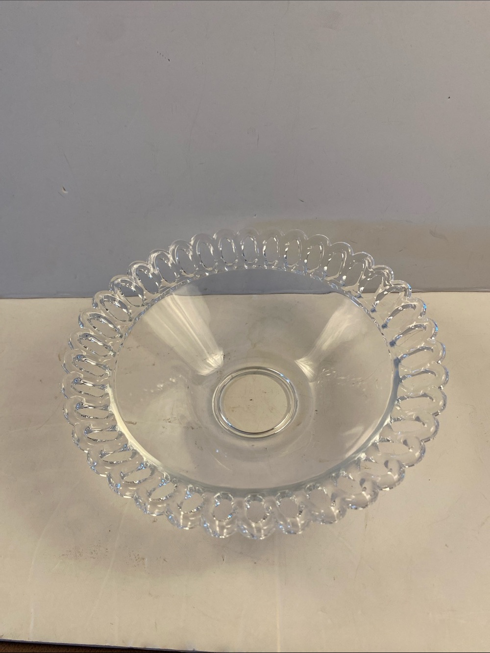 Clear Glass Decorative Serving Bowl - Classic Loop Rim